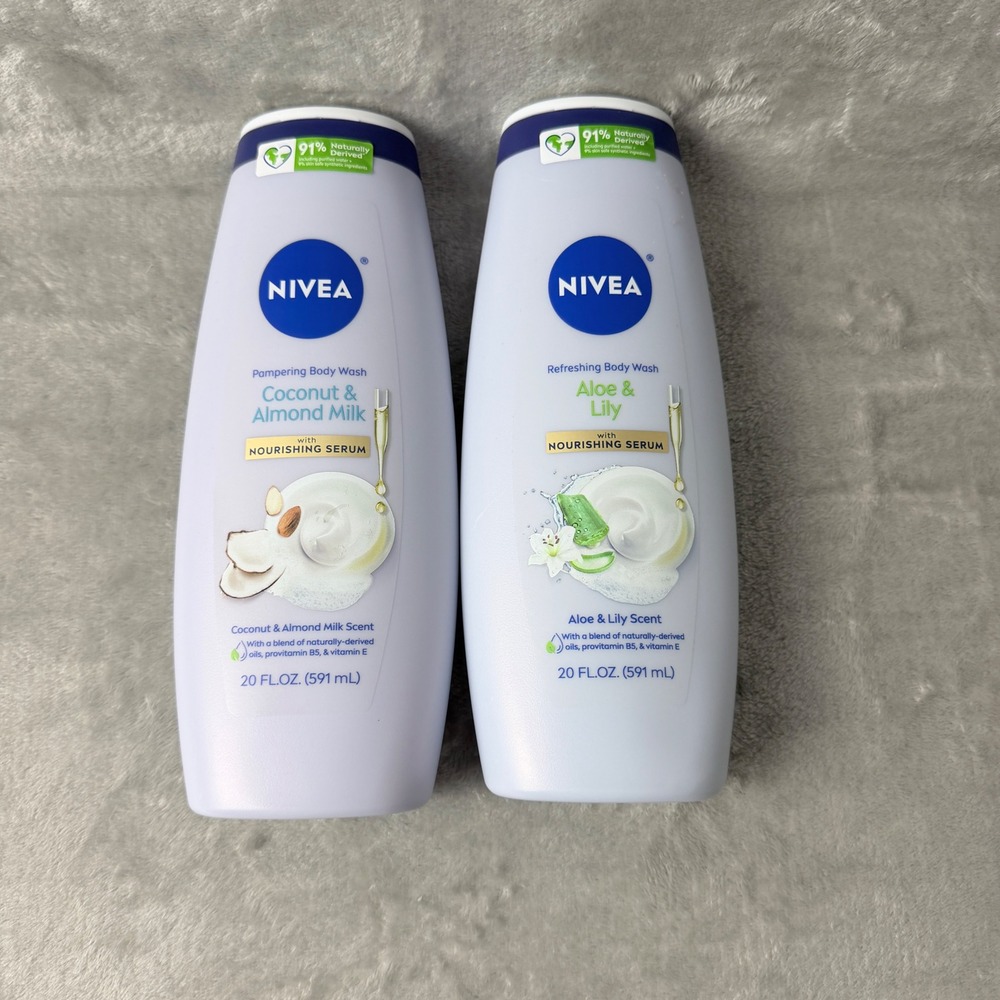 Nivea Body Wash Set 20oz Coconut Almond Milk Aloe Lily 2pk New